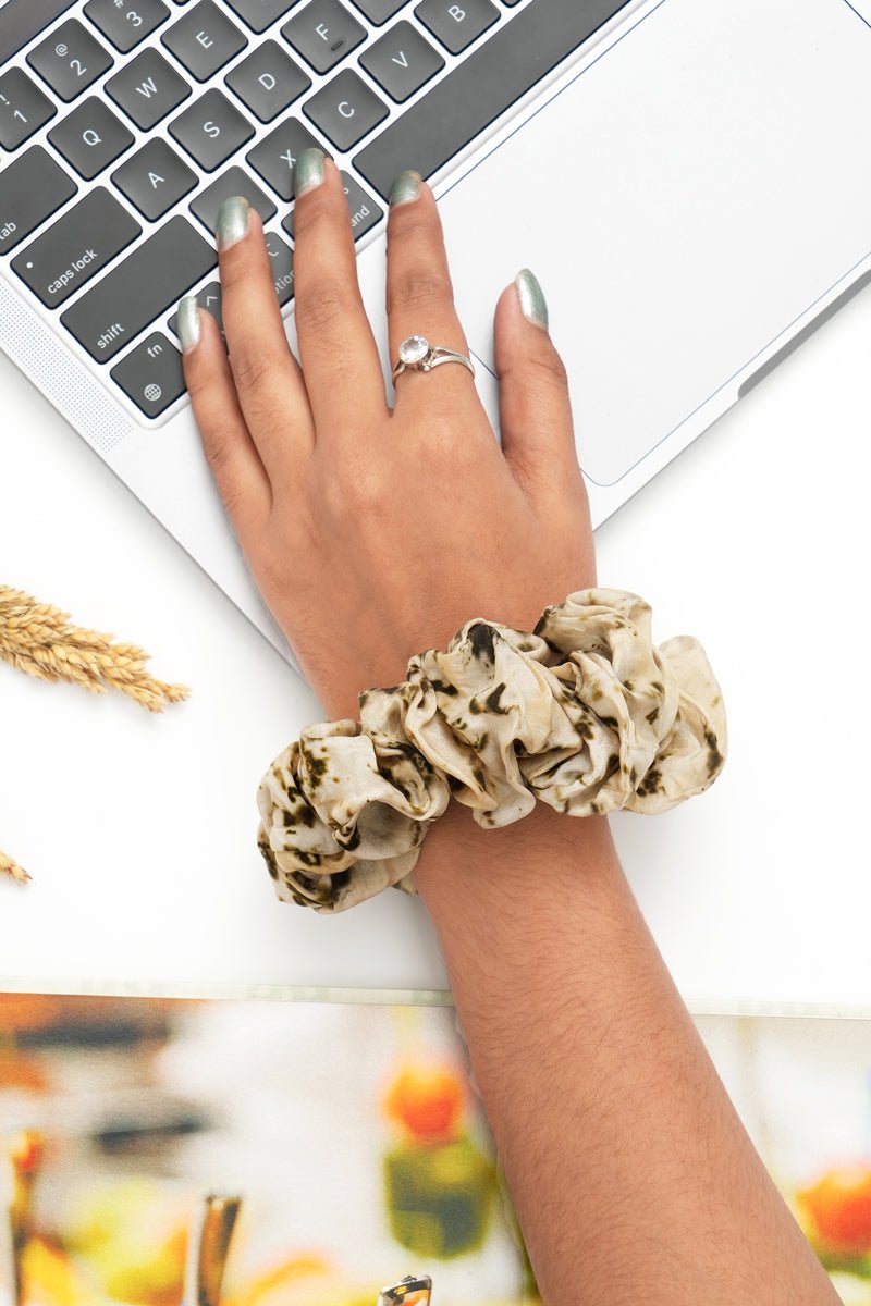 Eco - printed Silk Scrunchies - Set of 3 - Oatmeal | Verified Sustainable by Brown Living™