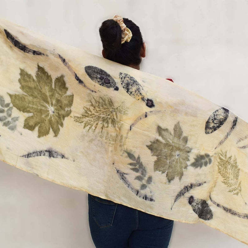 Buy Eco-printed Silk Stole - Beige | Shop Verified Sustainable Womens Scarf on Brown Living™
