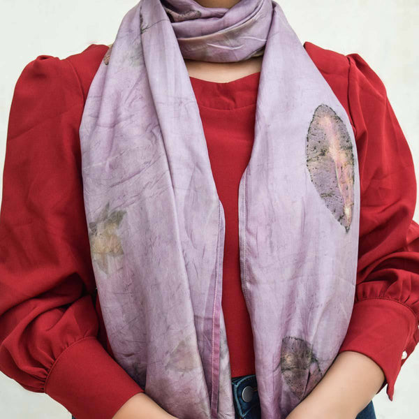 Buy Eco-printed Silk Stole - Lilac | Shop Verified Sustainable Womens Scarf on Brown Living™
