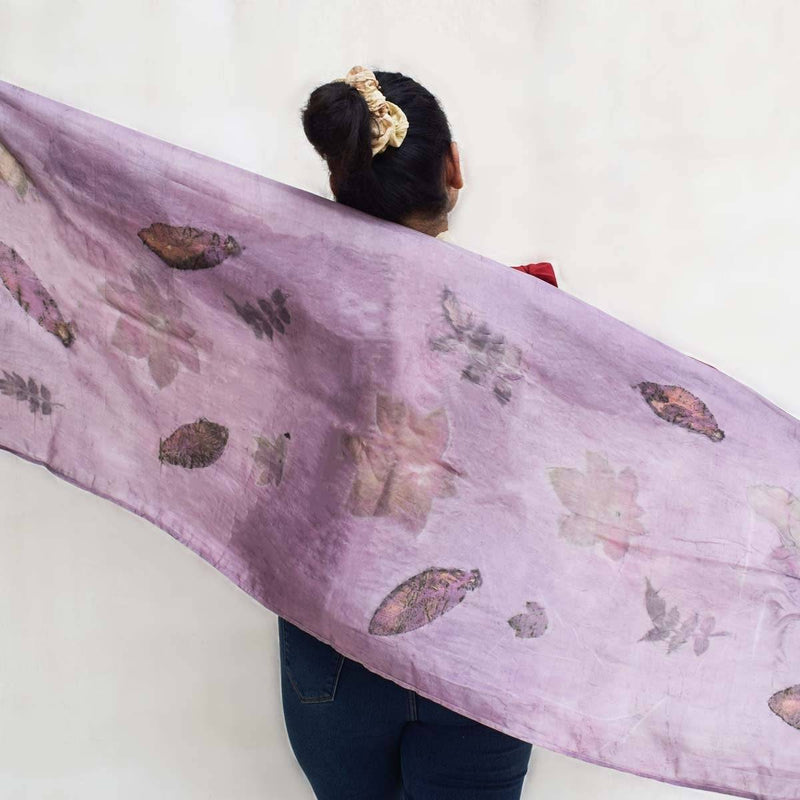 Buy Eco-printed Silk Stole - Lilac | Shop Verified Sustainable Products on Brown Living