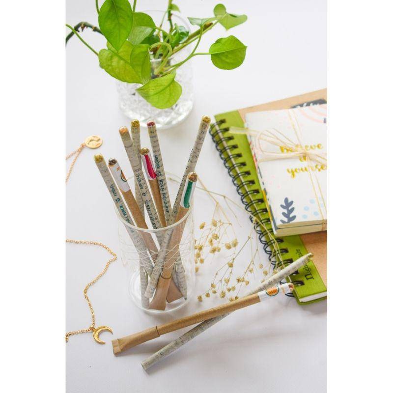 Eco Stationery | Recycled Paper Pencils & Pen with Plantable Seeds | Pack of 4 Pen and 6 Pencils | Verified Sustainable by Brown Living™