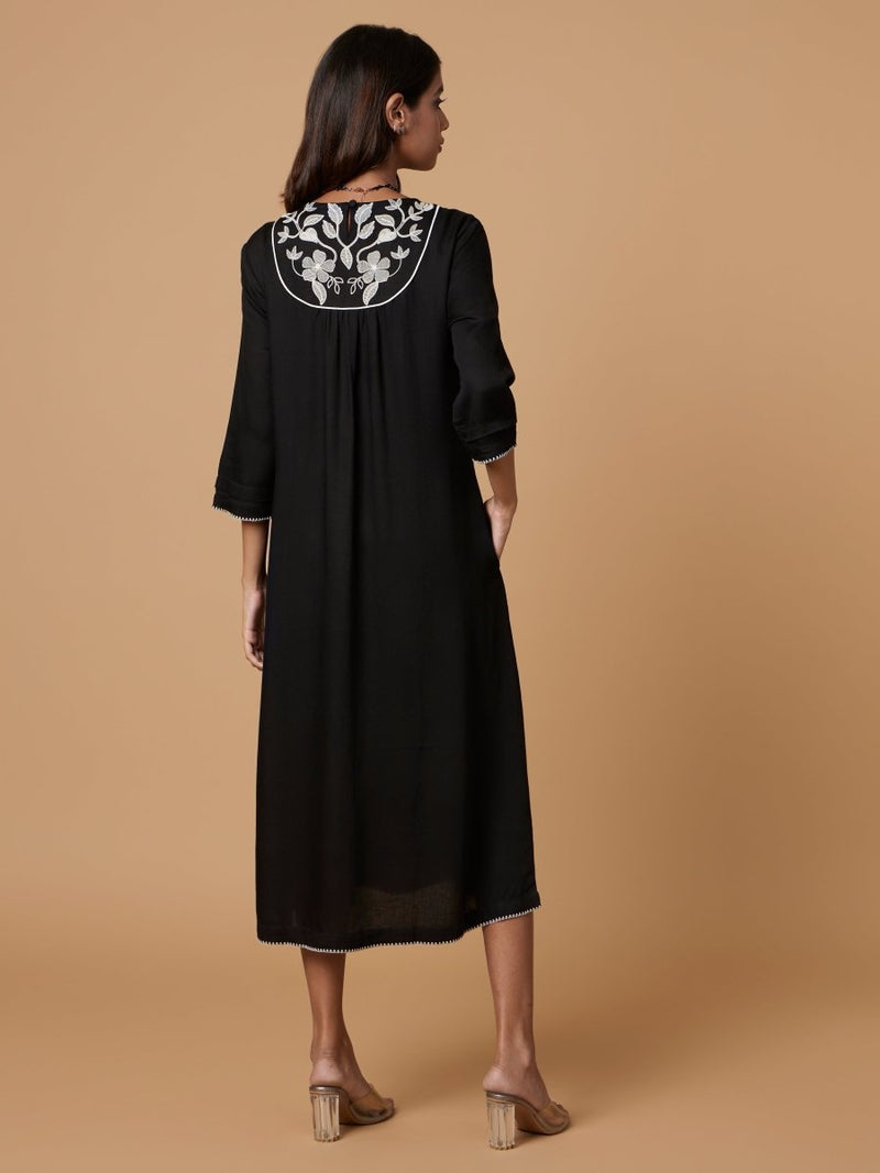 Buy Ecovero Black Yoke Embroidered Dress | Shop Verified Sustainable Womens Dress on Brown Living™