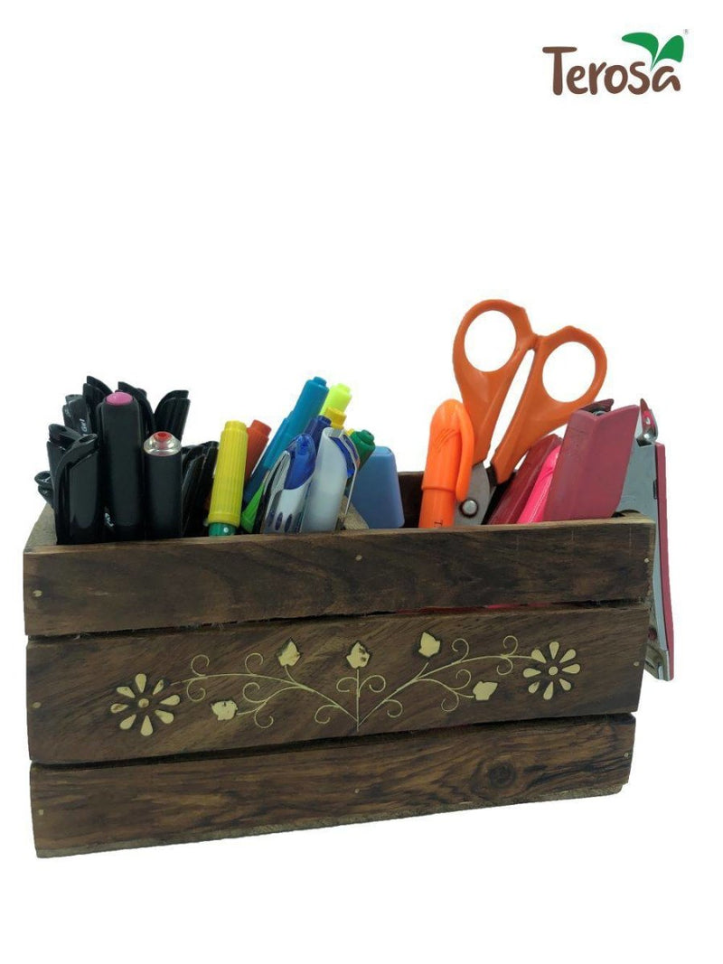 Buy Elagante Wooden Organiser or Caddy - Compact - Cutlery Holder or Pen Stand or Stationery Organiser | Shop Verified Sustainable Desk Organizers on Brown Living™