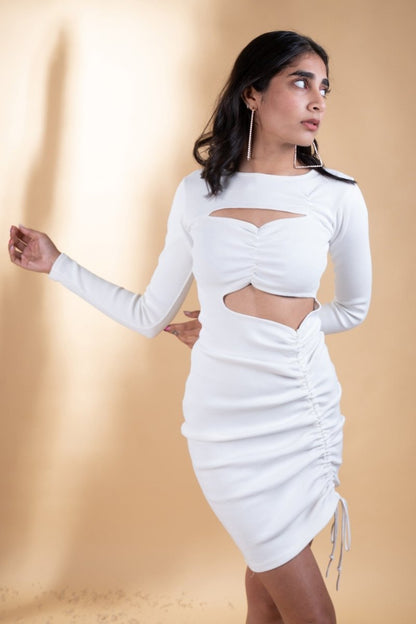 Elena Dress | Cotton Knit Cut - Out Dress | WHITE | Verified Sustainable by Brown Living™