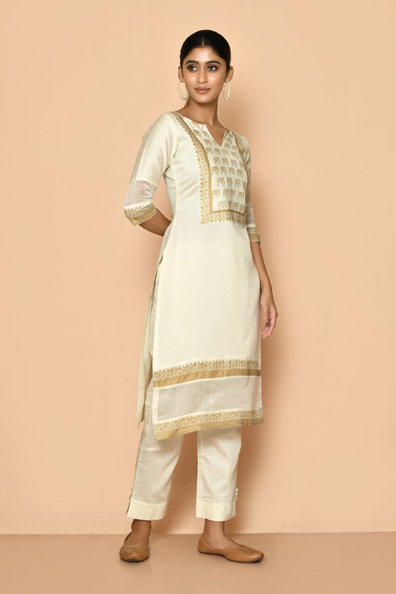 Buy Elly Handloom Maheshwari Silk Kurta Set for Women | Shop Verified Sustainable Womens Kurta on Brown Living™