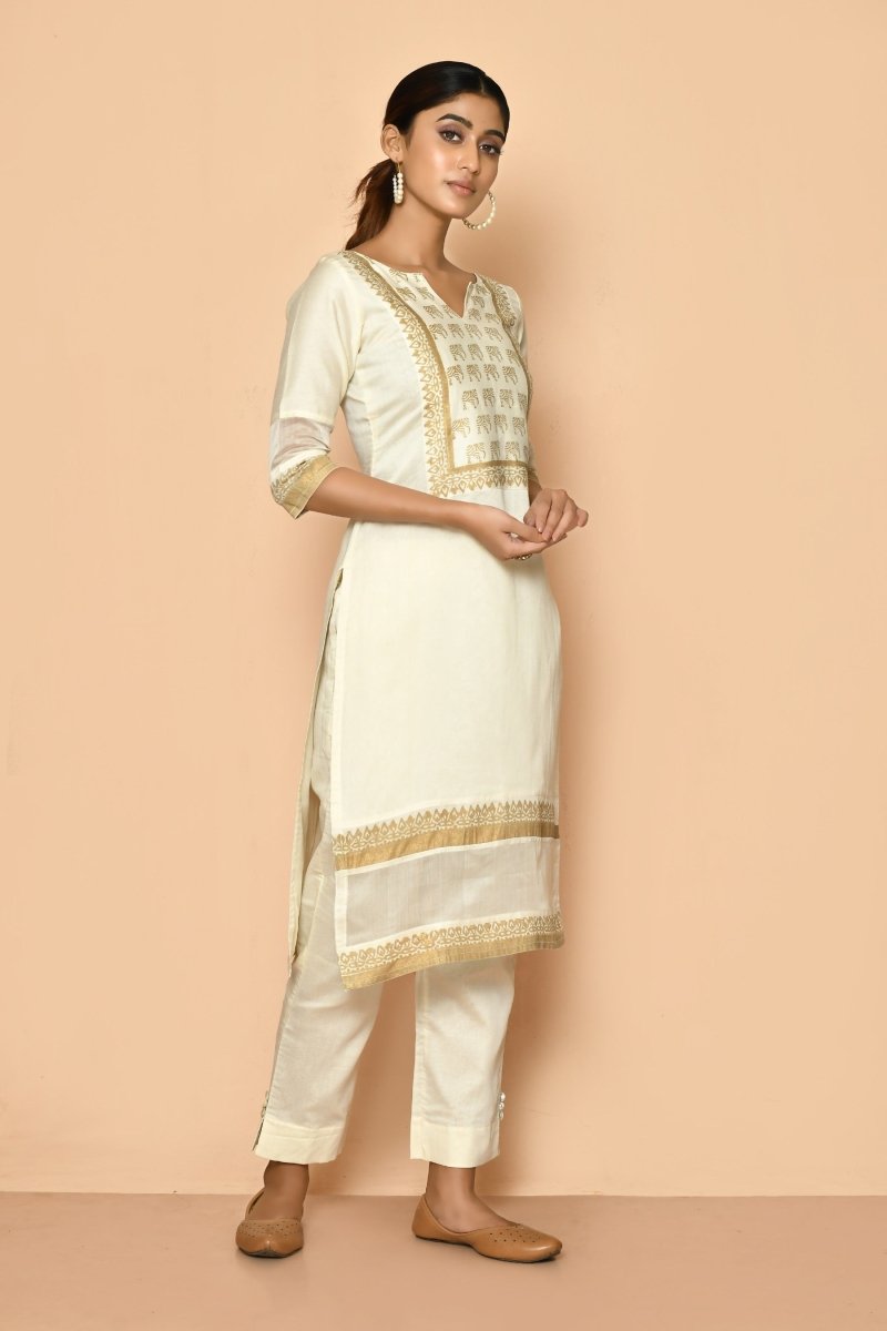 Buy Elly Handloom Maheshwari Silk Kurta Set for Women | Shop Verified Sustainable Womens Kurta on Brown Living™
