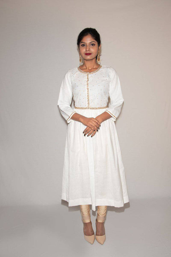 Buy Embroidered Gold on White Kurti | Shop Verified Sustainable Products on Brown Living