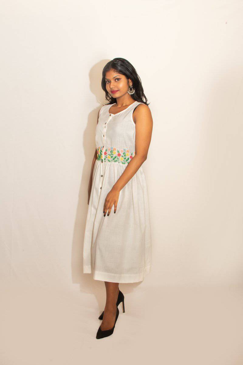 Buy Embroidered Olive floral Dress | Shop Verified Sustainable Products on Brown Living