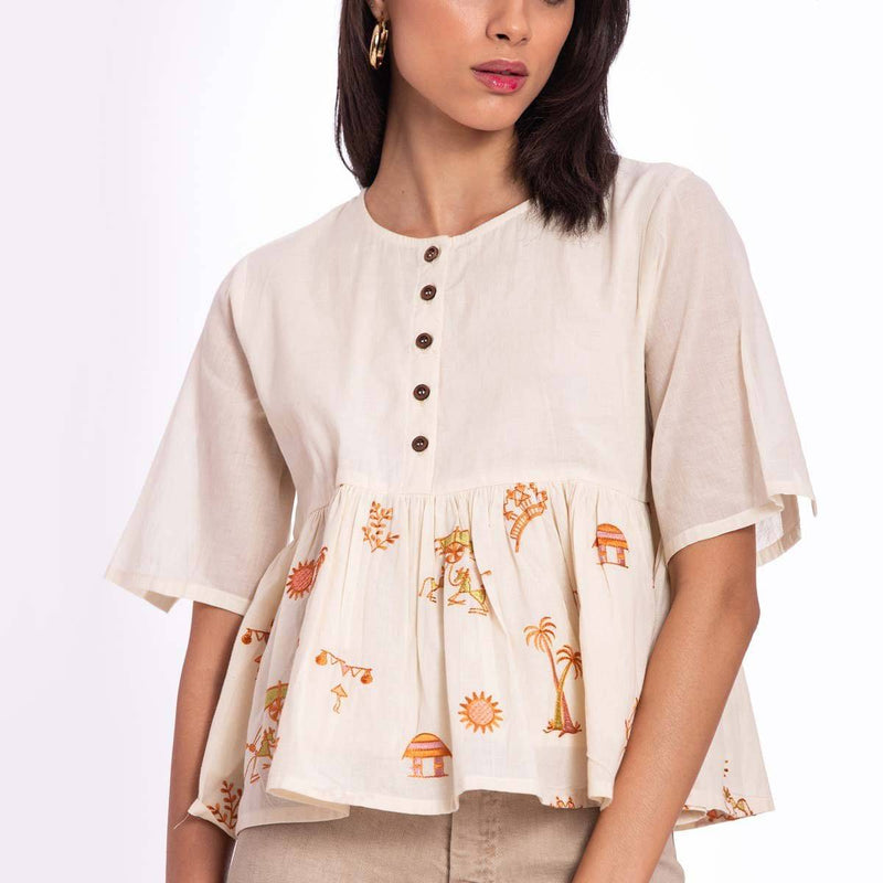Buy Embroidered Organic Cotton Peplum Top | Shop Verified Sustainable Products on Brown Living