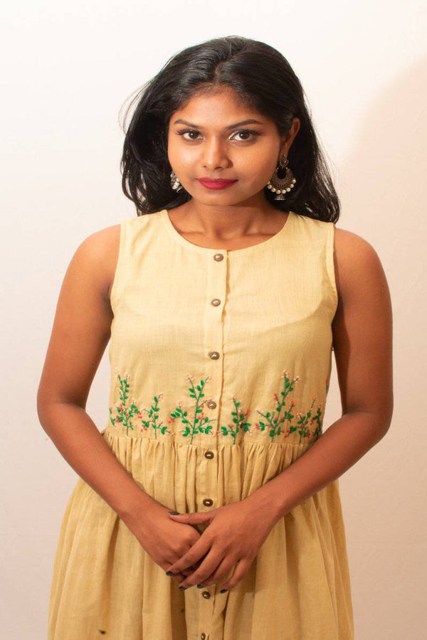 Buy Embroidered Yellow Floral Dress | Shop Verified Sustainable Womens Dress on Brown Living™