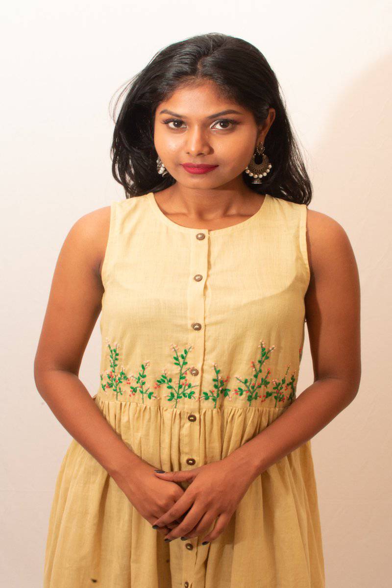 Buy Embroidered Yellow Floral Dress | Shop Verified Sustainable Products on Brown Living