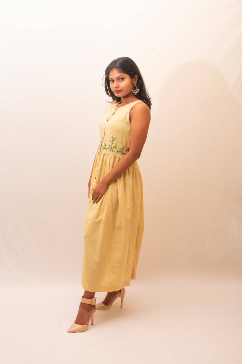 Buy Embroidered Yellow Floral Dress | Shop Verified Sustainable Products on Brown Living