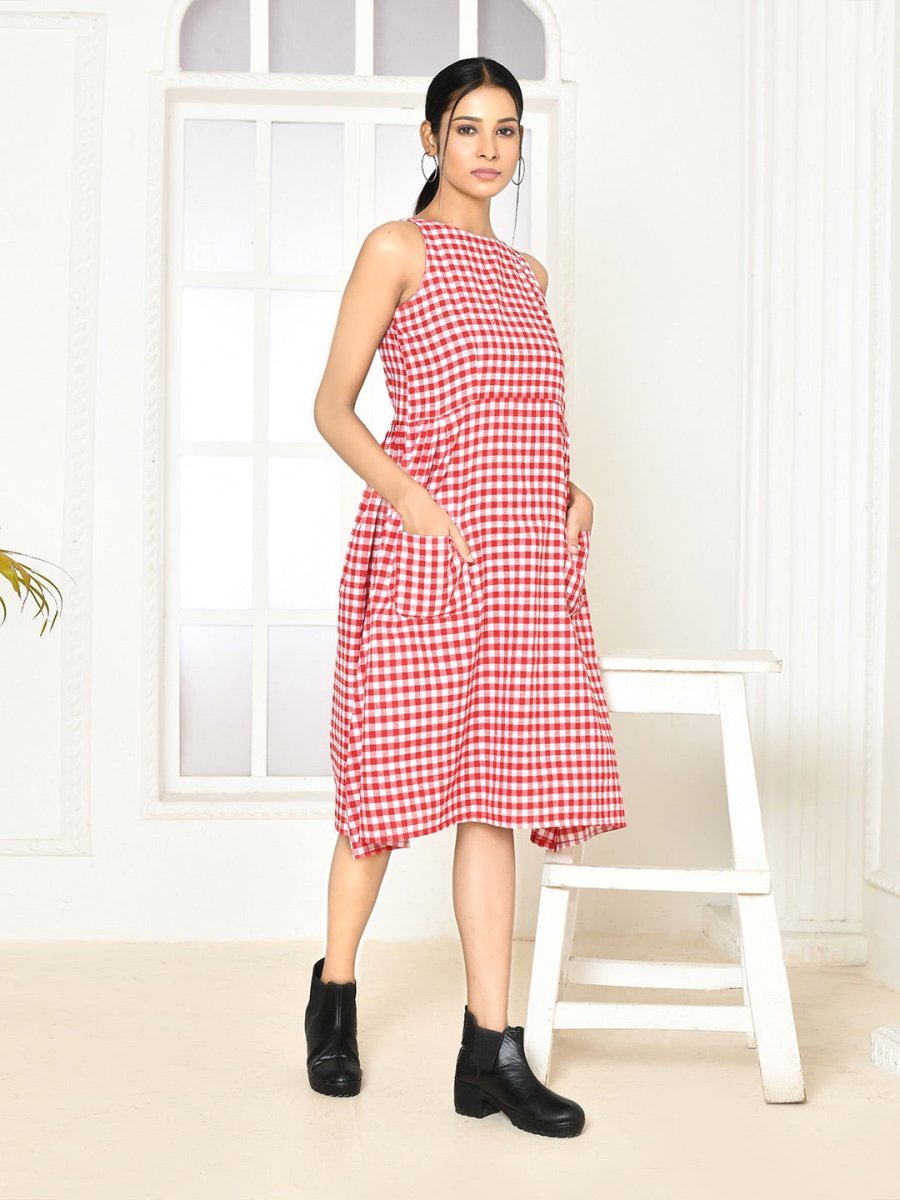 Emera Red Handloom Cotton Dress | Verified Sustainable by Brown Living™