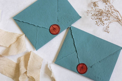 Enfolded In Love - Dusty Blue Handmade Paper Envelopes – Envelopes on Brown Living™. SKU: SR0016. Img 1.