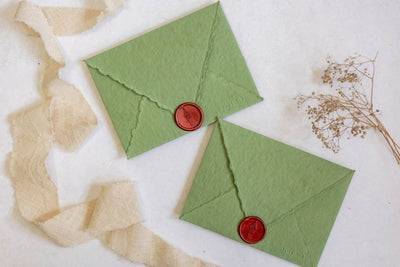 Enfolded In Love - Sage Green - Pack Of 5 Handmade Paper Envelopes – Envelopes on Brown Living™. SKU: 172 - 2907 - 364 - SR0024. Img 1.