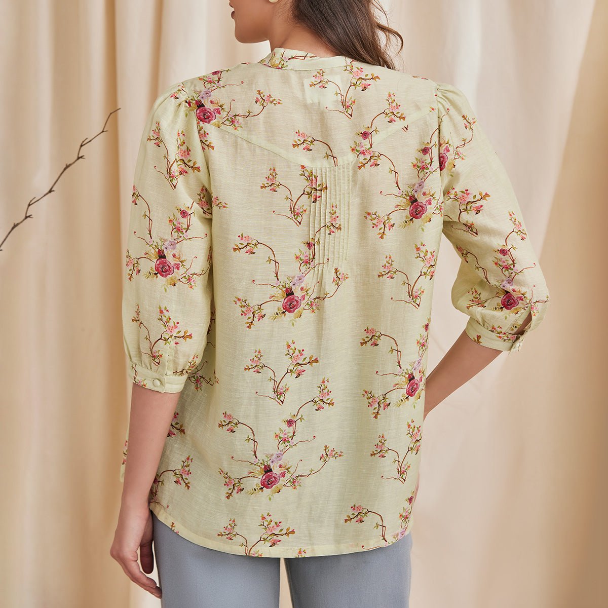 Erica - Floral Printed Bemberg Linen Shirt - Sage | Verified Sustainable by Brown Living™