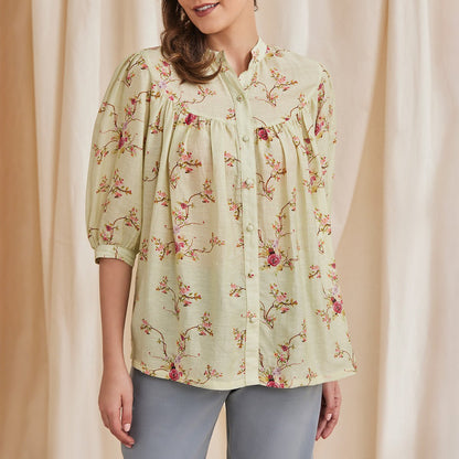 Erica - Floral Printed Bemberg Linen Shirt - Sage | Verified Sustainable by Brown Living™