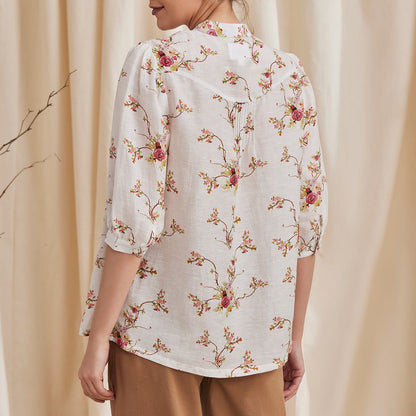 Erica - Floral Printed Bemberg Linen Shirt - White | Verified Sustainable by Brown Living™