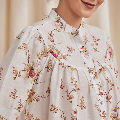 Erica - Floral Printed Bemberg Linen Shirt - White | Verified Sustainable by Brown Living™