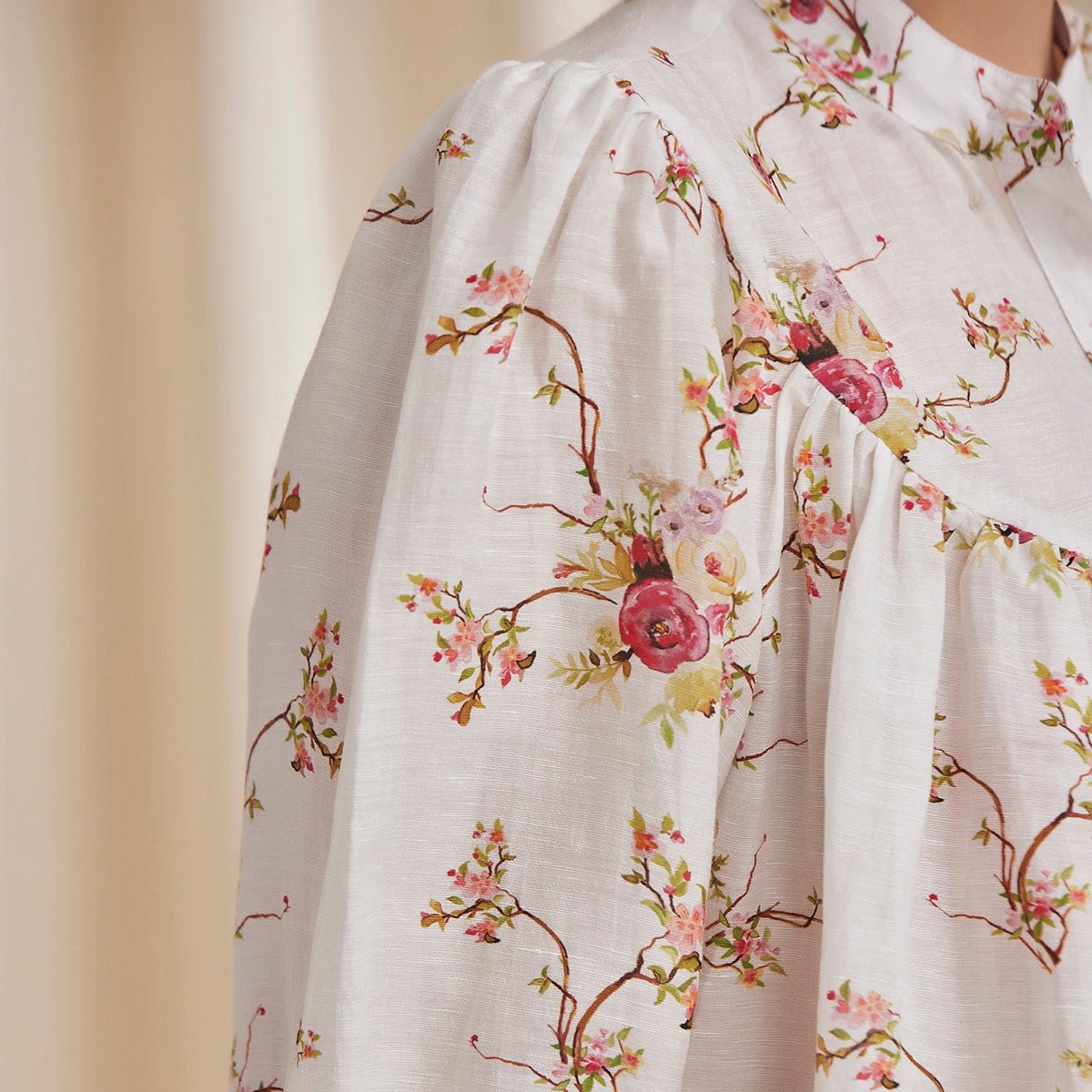 Erica - Floral Printed Bemberg Linen Shirt - White | Verified Sustainable by Brown Living™