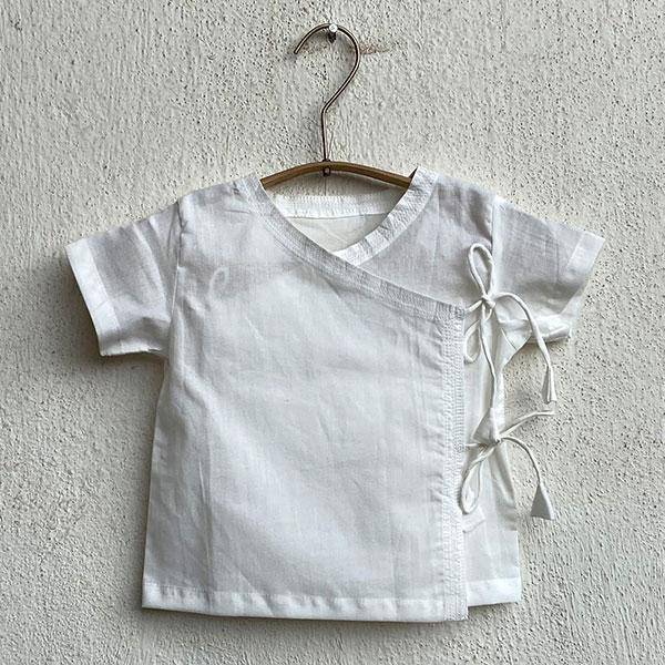 Buy Essential White Angrakha Top with Mint Pants | Shop Verified Sustainable Kids Daywear Sets on Brown Living™