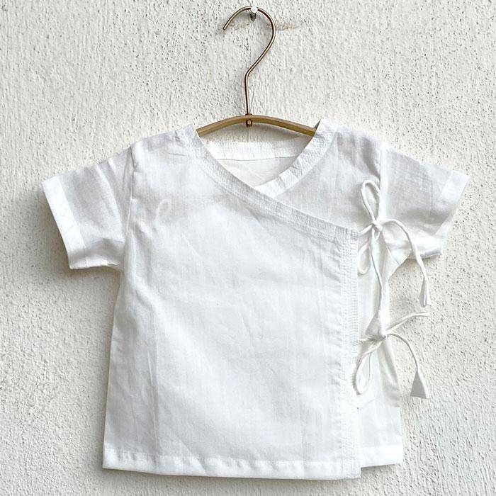 Buy Essential White Angrakha Top with Pants | Shop Verified Sustainable Kids Daywear Sets on Brown Living™