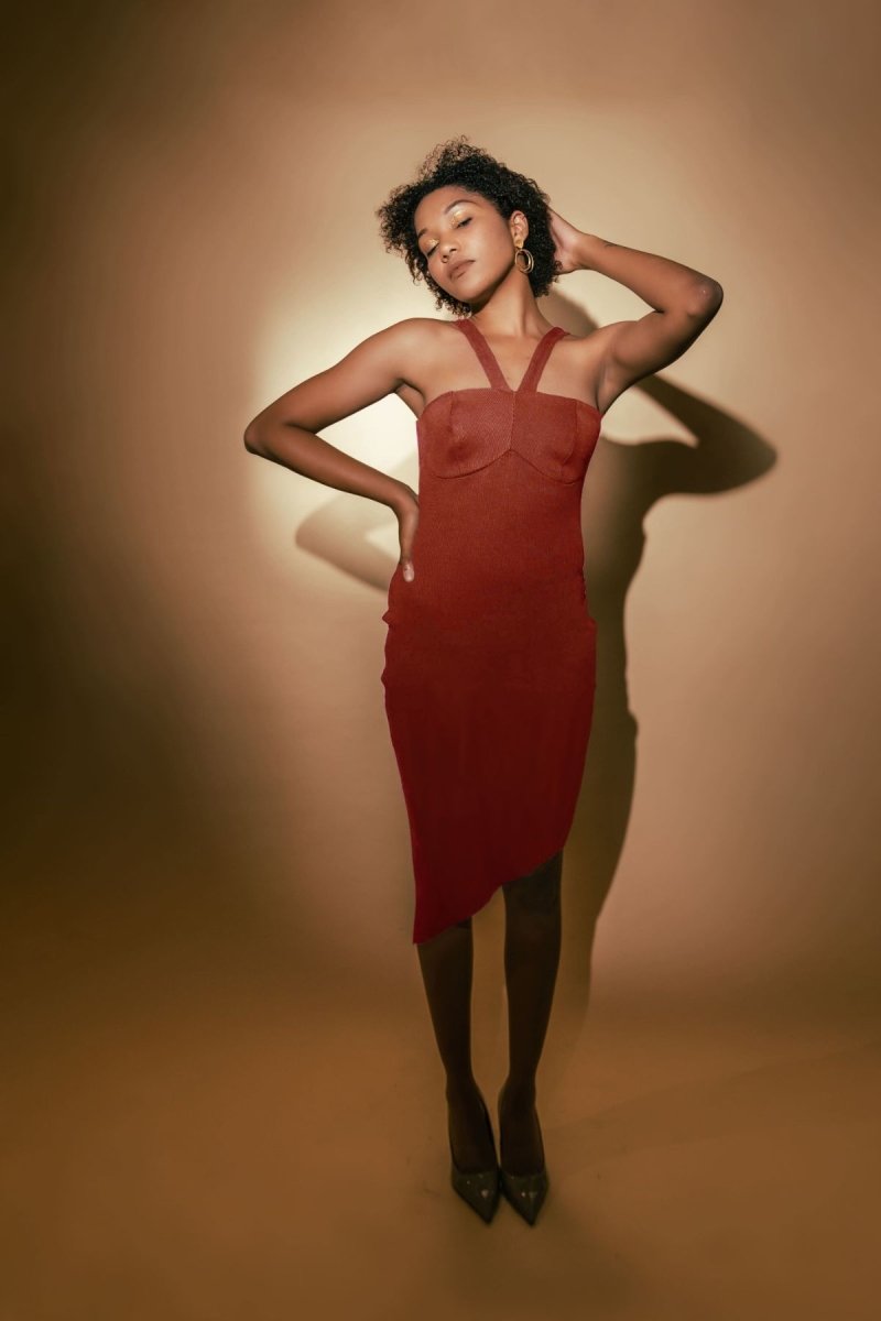 Buy Estela Dress - Asymmetric Cotton Knit Dress | (Rustic Orange) | Shop Verified Sustainable Womens Dress on Brown Living™