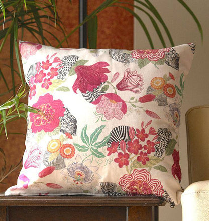 Exclusive Handmade Cushion Cover - Pink Blossom - 16x16 Inches | Verified Sustainable by Brown Living™