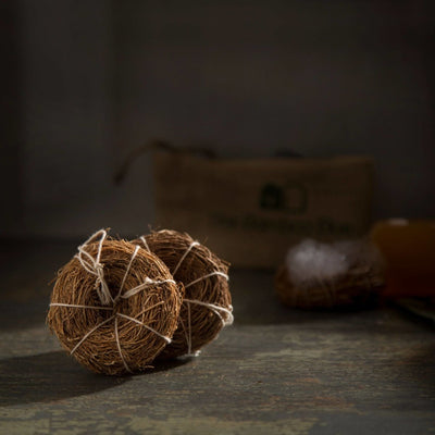 Exfoliating Body Scrubber | Handwoven Vetiver Khas Roots | Set of 2 – Bath Accessories on Brown Living™. SKU: TBB - 38. Img 2.