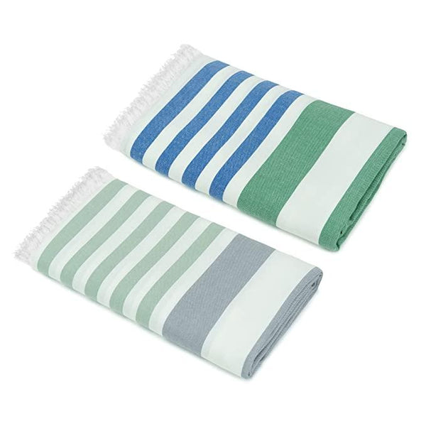 Buy Extra Large Cabana Turkish Towel - Grey, Blue, Green, 2 | Shop Verified Sustainable Products on Brown Living
