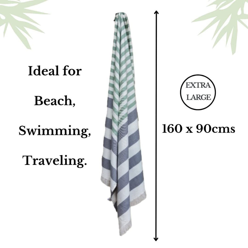 Buy Extra Large Cabana Turkish Towel - Light Green, Grey, 1 | Shop Verified Sustainable Products on Brown Living