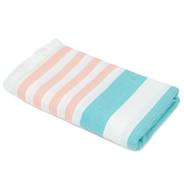 Buy Extra Large Cabana Turkish Towel - Turquoise, Peach, 1 | Shop Verified Sustainable Bath Linens on Brown Living™