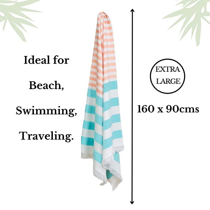 Buy Extra Large Cabana Turkish Towel - Turquoise, Peach, 1 | Shop Verified Sustainable Products on Brown Living