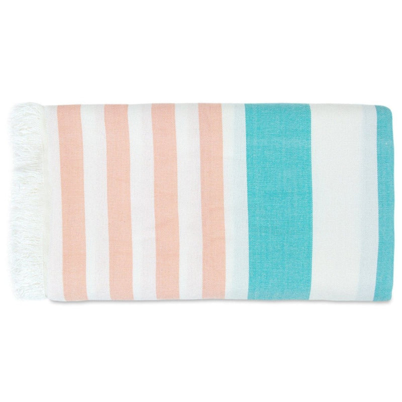 Buy Extra Large Cabana Turkish Towel - Turquoise, Peach, 1 | Shop Verified Sustainable Products on Brown Living
