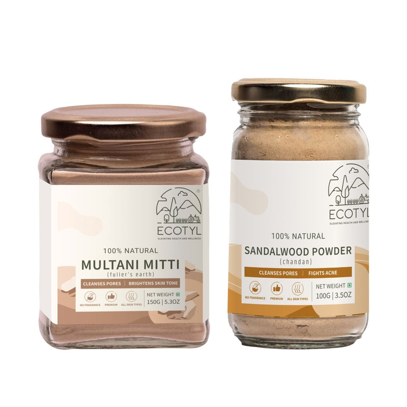 Buy Face Pack Combo - Sandalwood Powder 100g and Multani Mitti 150g | Shop Verified Sustainable Face Pack on Brown Living™