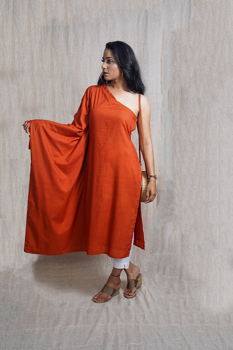 Buy Fall Out Orange Kurti | Shop Verified Sustainable Products on Brown Living