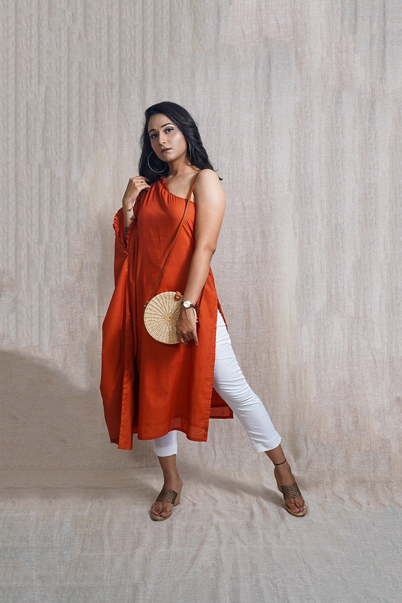 Buy Fall Out Orange Kurti | Shop Verified Sustainable Products on Brown Living