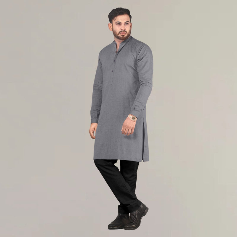 Buy Festive Hemp Kurta in Grey Colour | Shop Verified Sustainable Products on Brown Living