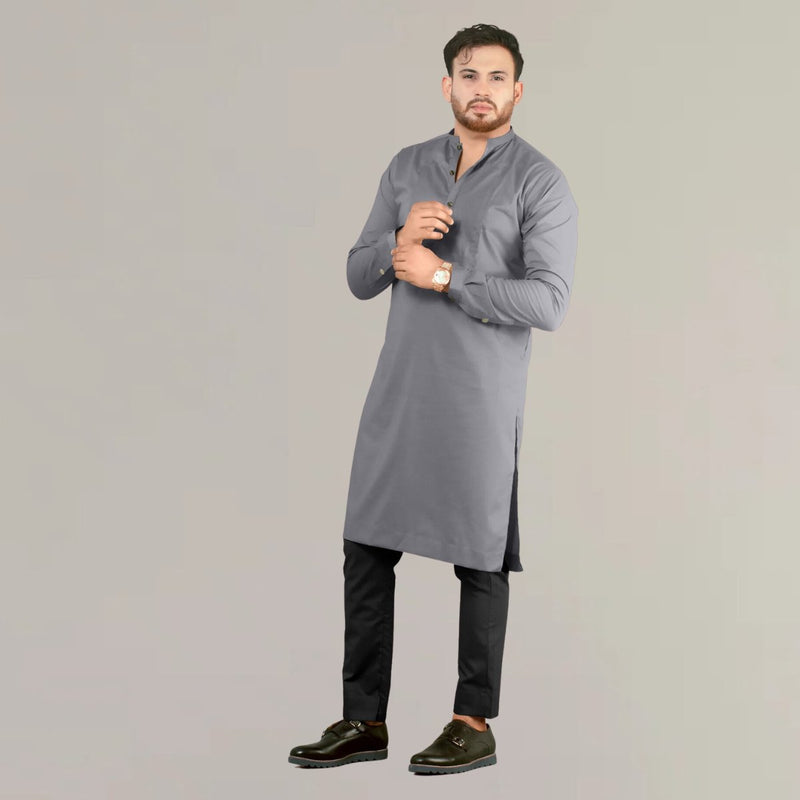 Buy Festive Hemp Kurta in Grey Colour | Shop Verified Sustainable Products on Brown Living