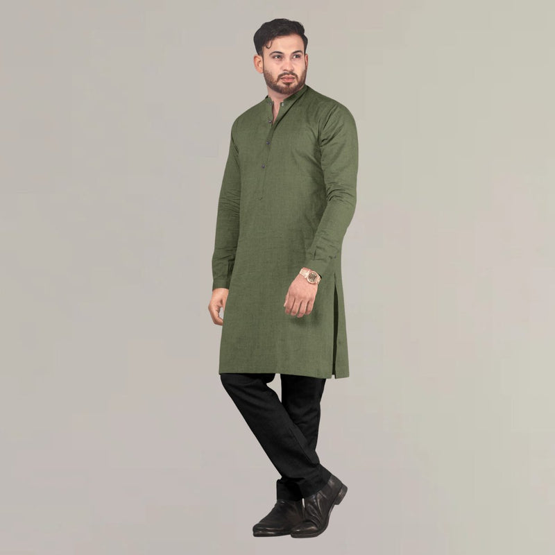 Buy Festive Hemp Kurta in Olive Green | Shop Verified Sustainable Products on Brown Living