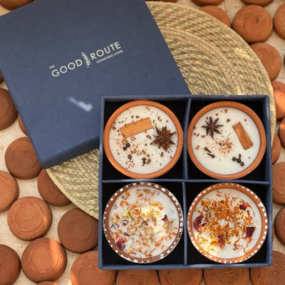 Festive Set of 4 Soywax Candle Giftbox – Gift Giving on Brown Living™. SKU: GRGTB01. Img 1.