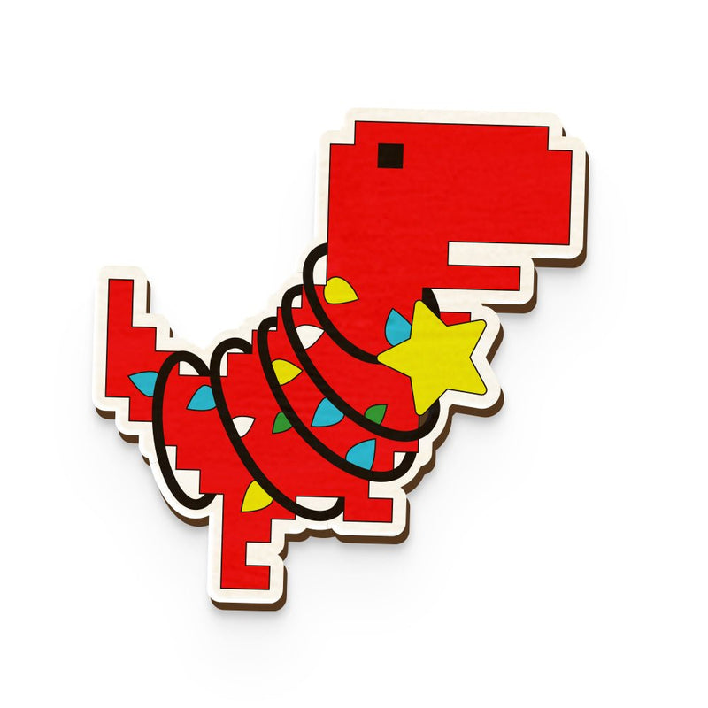 Buy Festive T Rex Hand Painted Wooden Pin | Shop Verified Sustainable Products on Brown Living