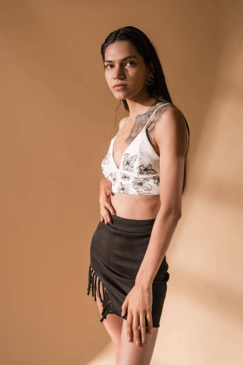 Buy Fia Top | Hand Painted Cotton Knit Crop Top (White) | Shop Verified Sustainable Womens Top on Brown Living™