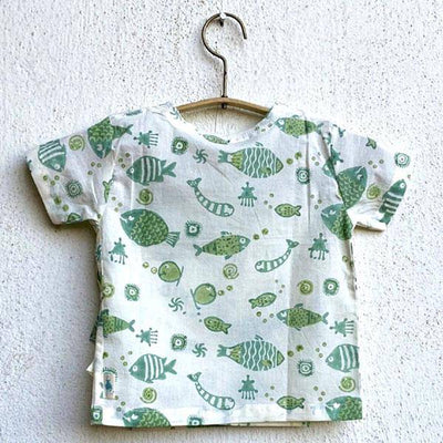 Fish Print Angarakha Top with Pants – Kids Daywear Sets on Brown Living™. SKU: KOI - MNT - ANGPJ - 03. Img 4.