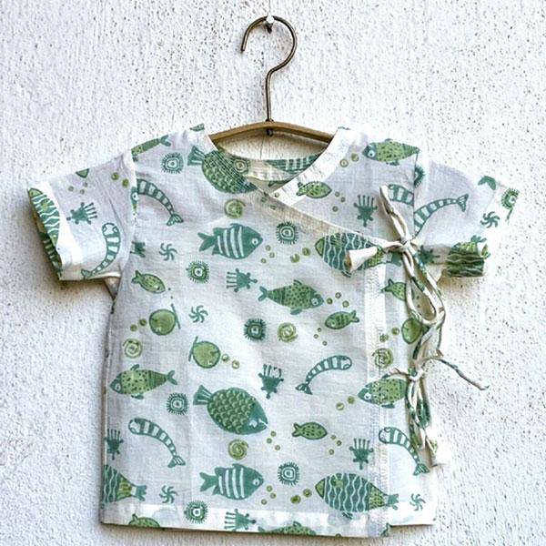 Buy Fish Print Angarakha Top with Mint Pants | Shop Verified Sustainable Kids Daywear Sets on Brown Living™
