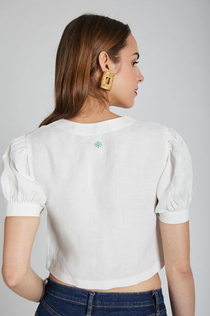 Flame Puff Sleeve Top White | Verified Sustainable by Brown Living™