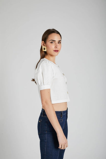 Flame Puff Sleeve Top White | Verified Sustainable by Brown Living™