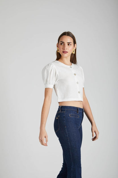 Flame Puff Sleeve Top White | Verified Sustainable by Brown Living™