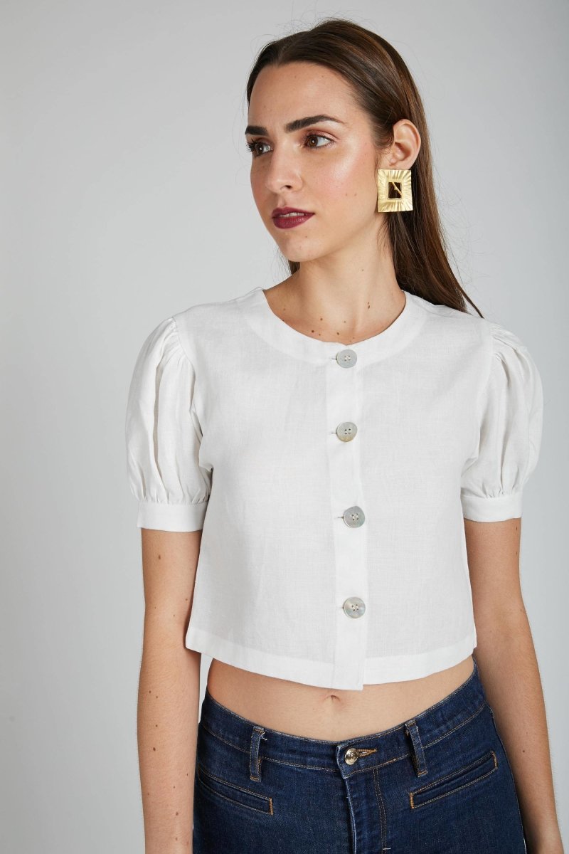 Flame Puff Sleeve Top White | Verified Sustainable by Brown Living™