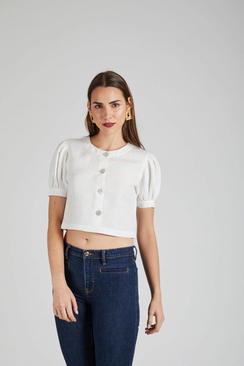 Buy Flame Puff Sleeve Top White | Shop Verified Sustainable Womens Top on Brown Living™